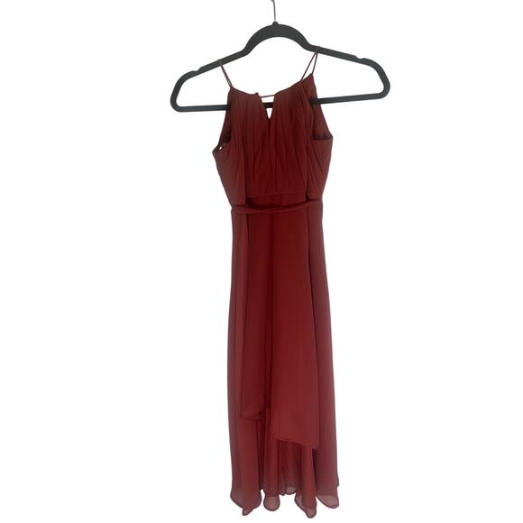 Azazie Women's Chiffon Bridesmaid Dress Size 16 Rust Red Asymmetrical Midi Gown - Picture 3 of 10